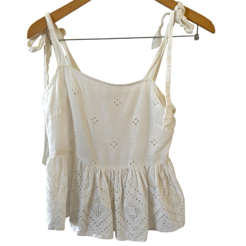 Madewell Womens Rosalie Tie Strap Top Coquette Linen Blend Eyelet Ivory XS Beach